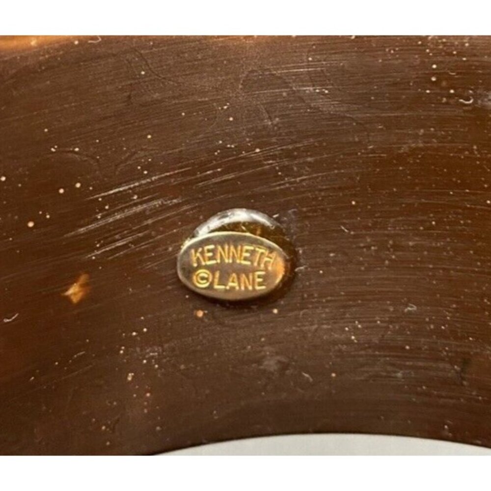 Signed Kenneth Lane Bangle Bracelet  1.5" Wide Inlaid Burled Chunky Wood 8" LOOK - Picture 4 of 15